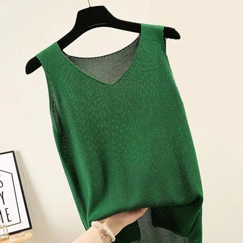 Women's Sleeveless Knitted V-Neck Blouse - alternate view