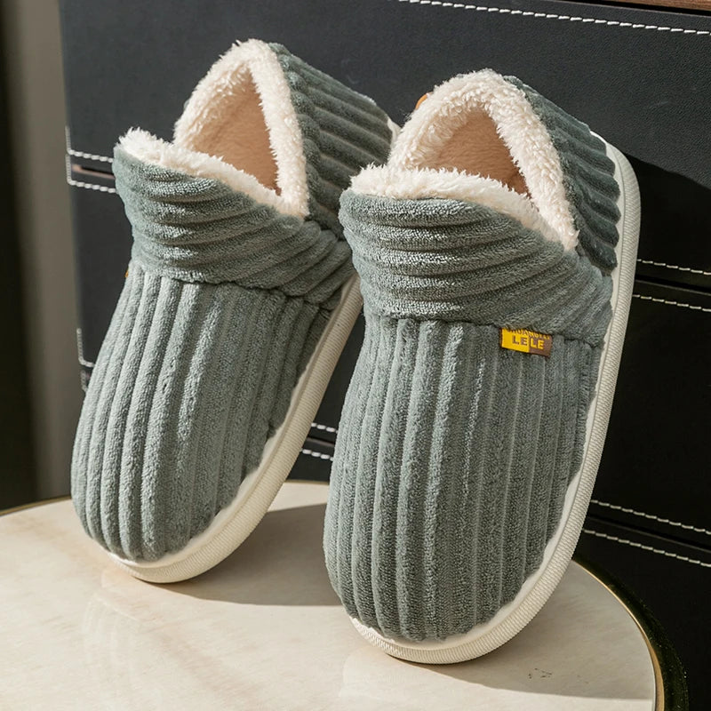 Couples Plush Wrap-Heel Winter Slippers