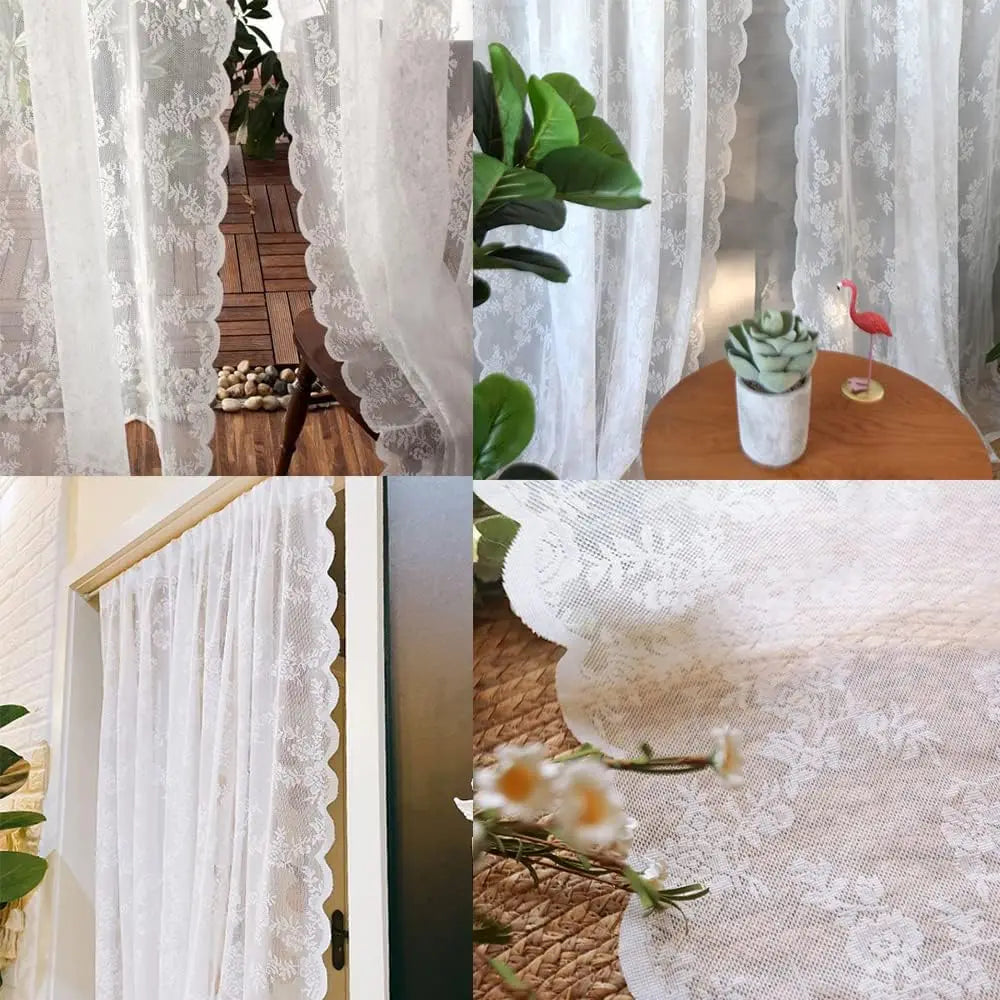 Floral Embroidered Lace Sheer Curtains - detail view