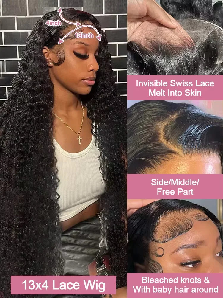 13x6/13x4 HD Lace Front Wig – Brazilian Raw Deep Wave & Curly Human Hair, 250% Density, up to 32"