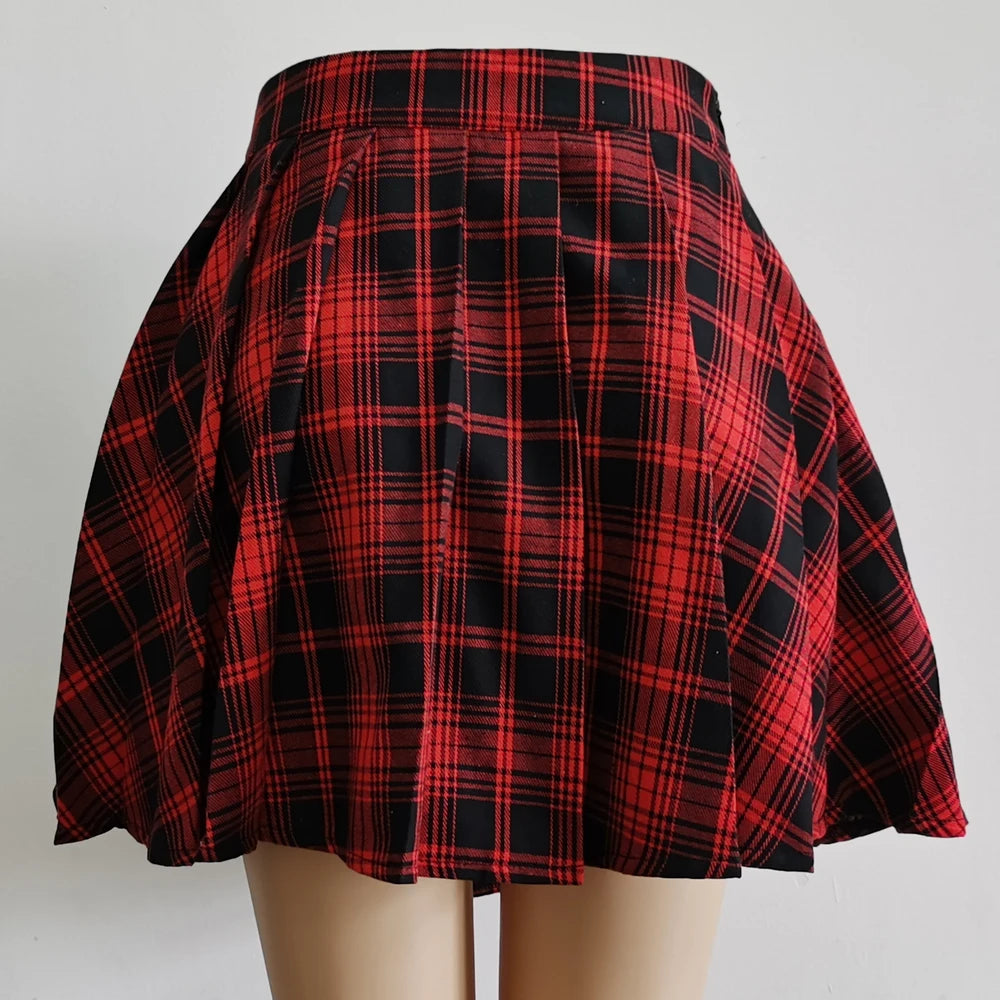 Plaid Pleated High-Waist Mini Skirt