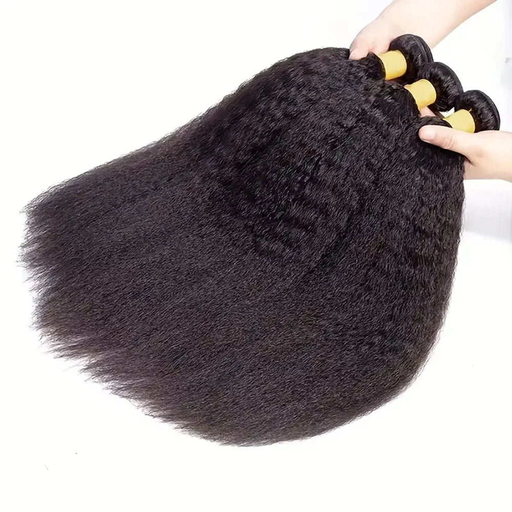 Kinky Straight Yaki Human Hair Bundles - detail view