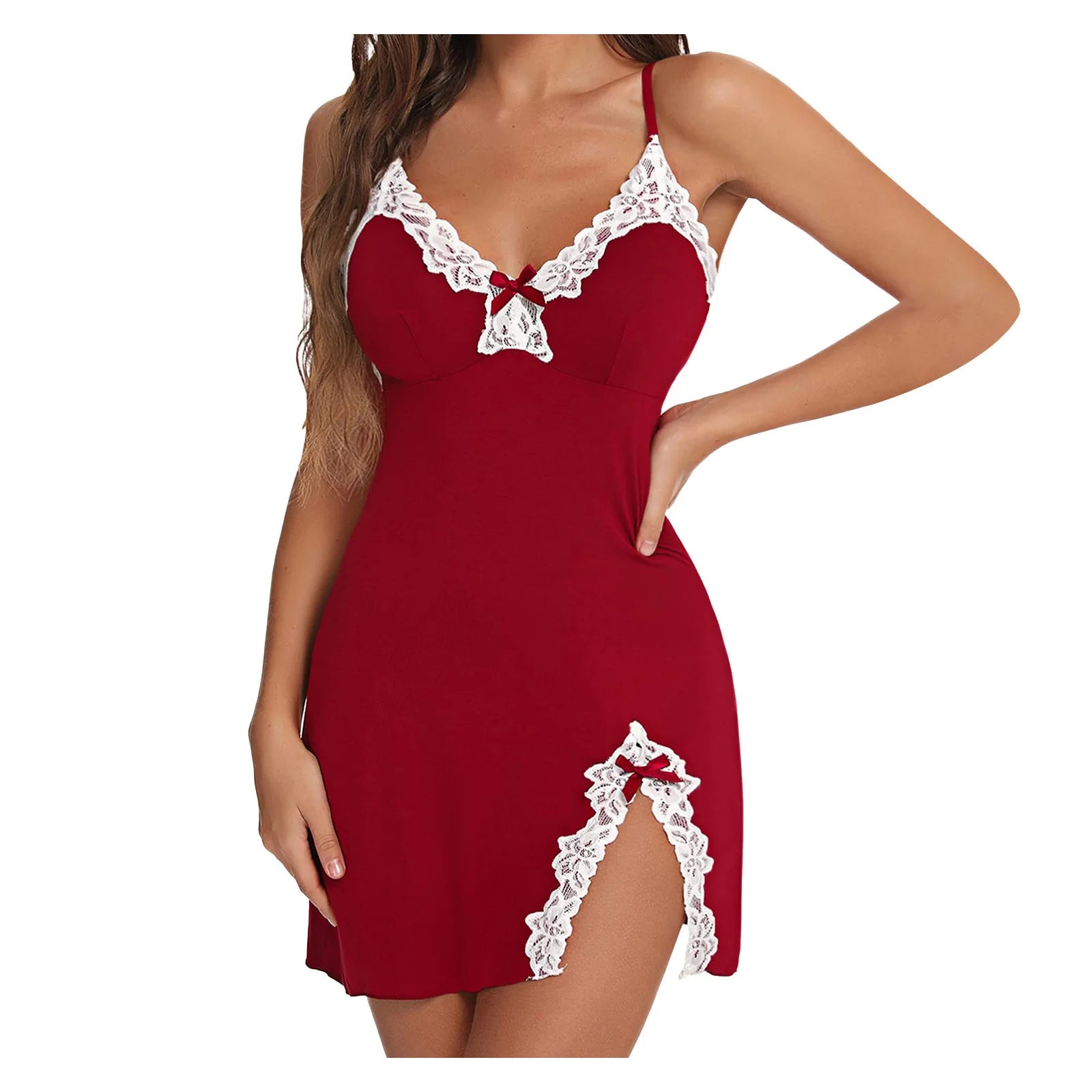 Lace Satin V-Neck Nightgown