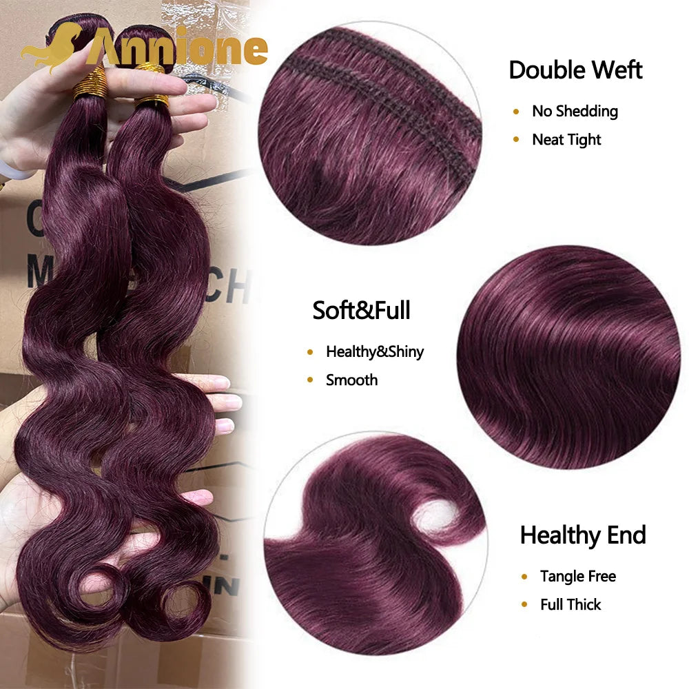 Burgundy #99J Body Wave Human Hair Bundles - alternate view