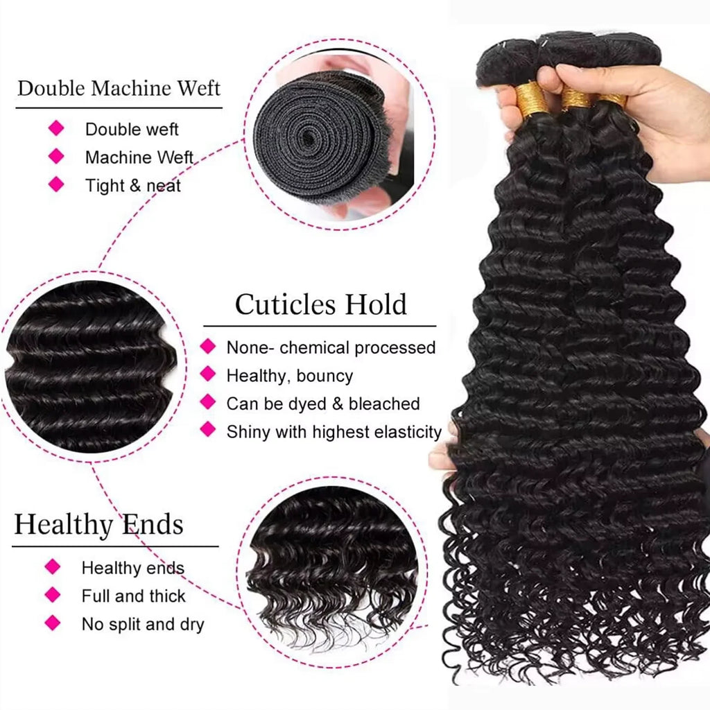 Deep Wave Human Hair Weave Bundles - detail view