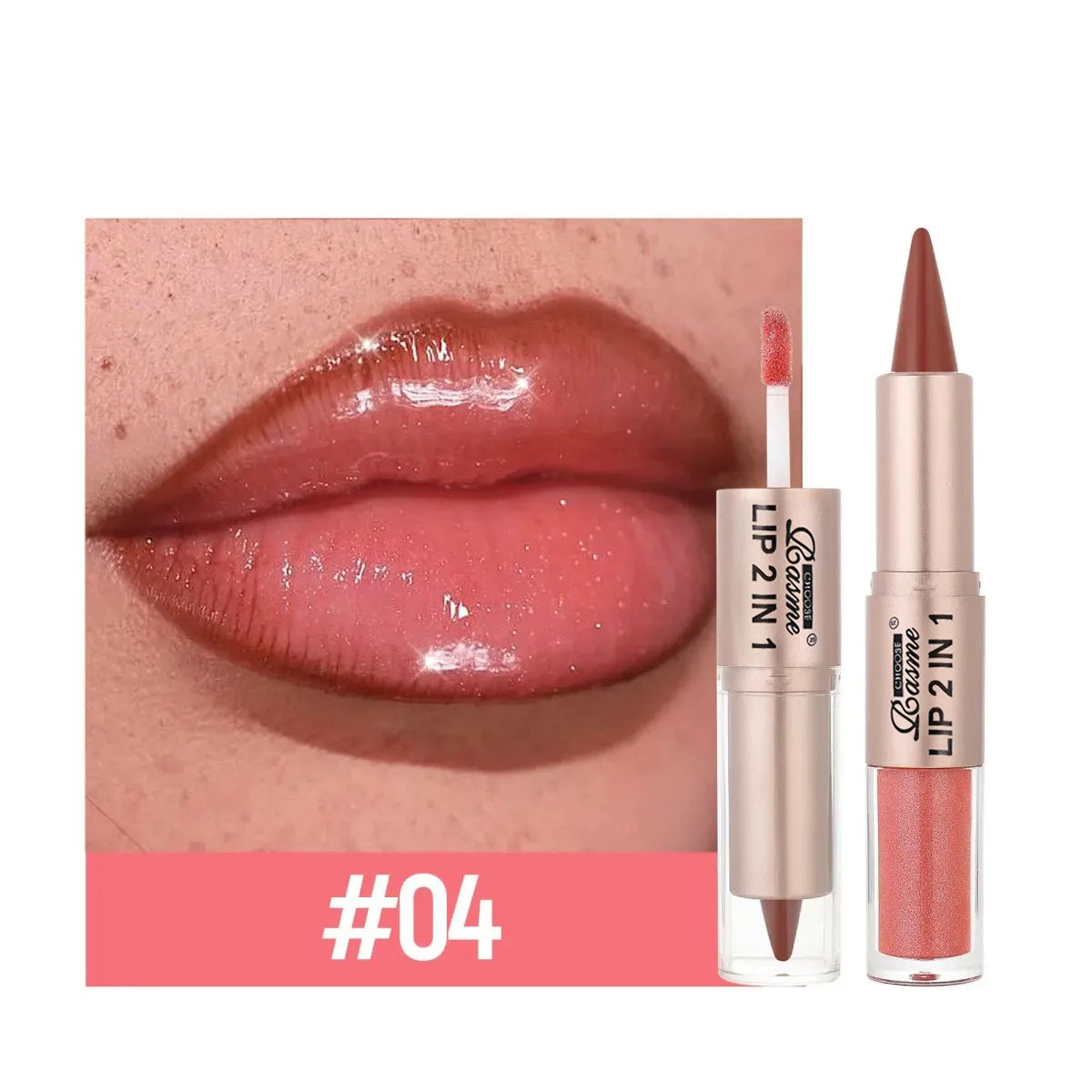 2-in-1 Tapered Gradient Lipliner Pen — Matte Lip Liner & Mirror Glass Lip Gloss Waterproof Lip Contour