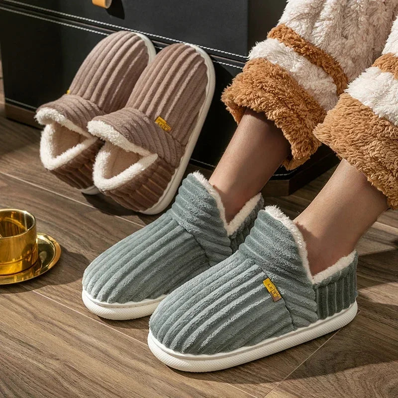 Couples Plush Wrap-Heel Winter Slippers - detail view