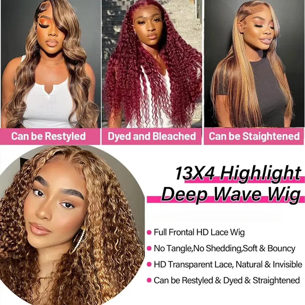 HD Lace Frontal Wig, Highlight Curly Human Hair - detail view