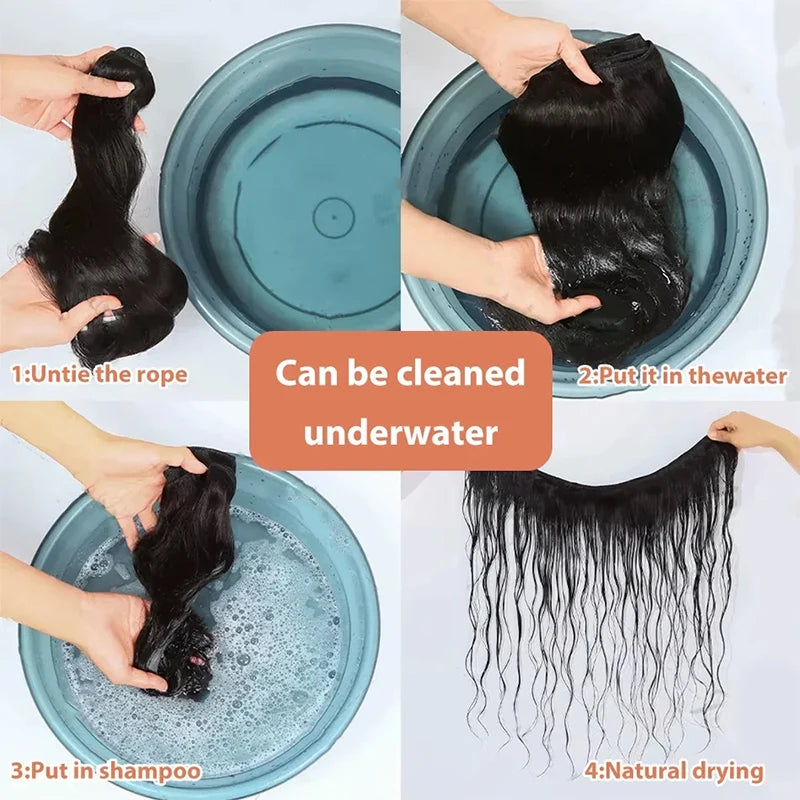 Brazilian Human Hair Bundles – Straight Remy Weave, Natural Black, 10–38 Inches