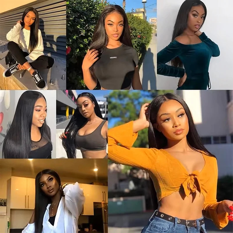 Brazilian Human Hair Bundles – Straight Remy Weave, Natural Black, 10–38 Inches