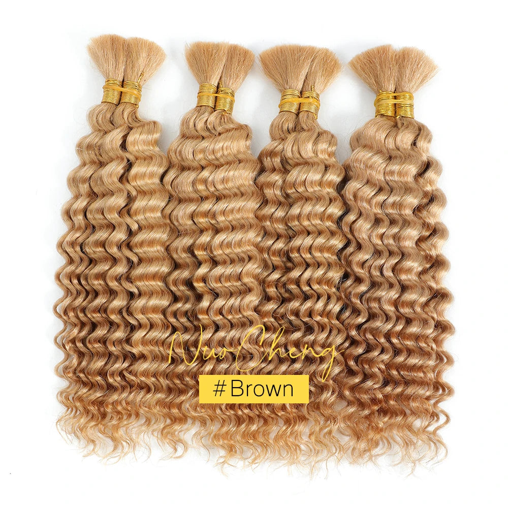 Bulk Human Braiding Hair for Boho Braids – Brazilian Virgin Deep Wave, 100g, 14"