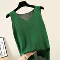 Women's Sleeveless Knitted V-Neck Blouse - detail view
