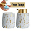 Bathroom Accessories Set - Foam Soap Dispenser with Gold Pump& Toothbrush Holder, Modern Vanity Organizer for Bathroom Kitchen