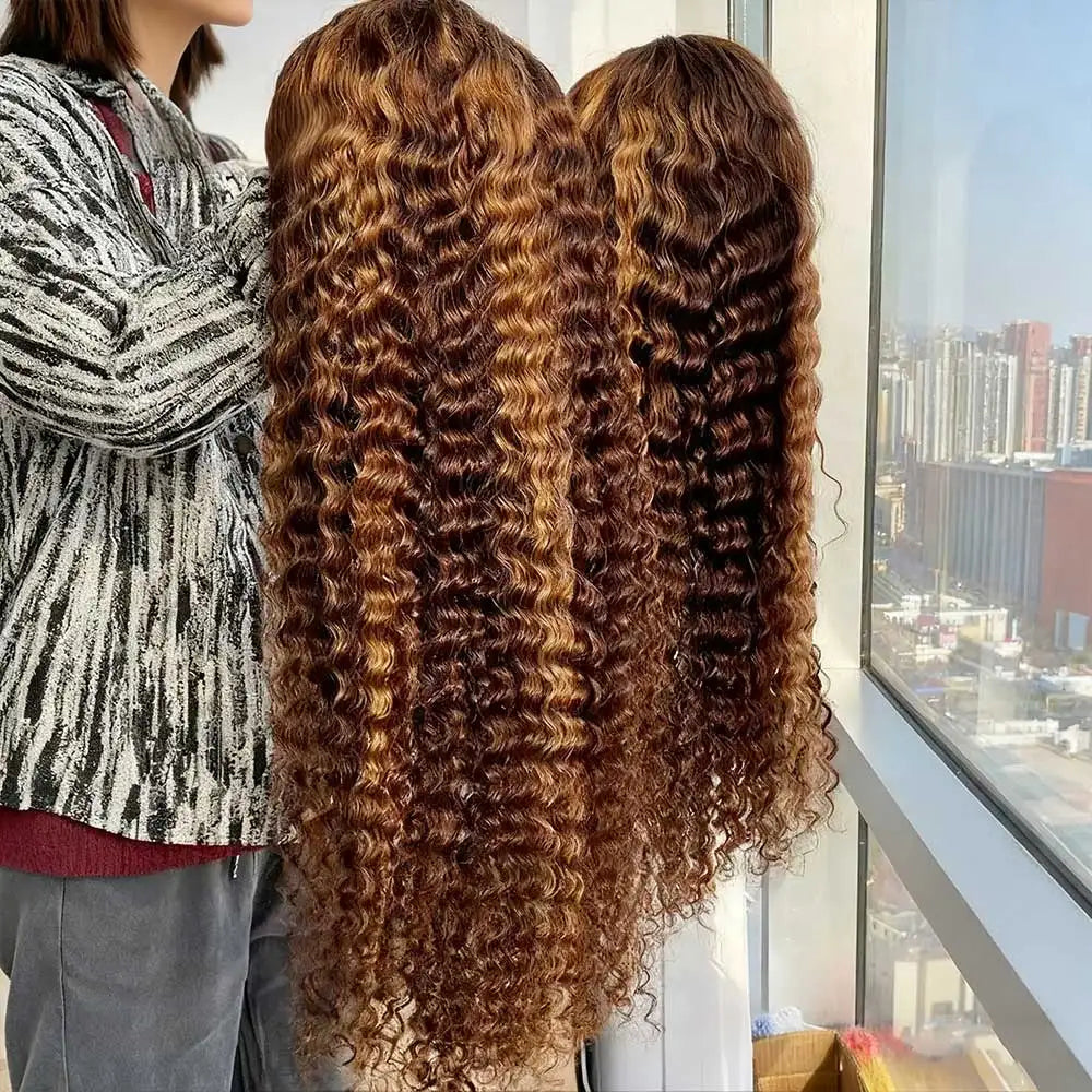 HD Lace Frontal Wig, Highlight Curly Human Hair - alternate view