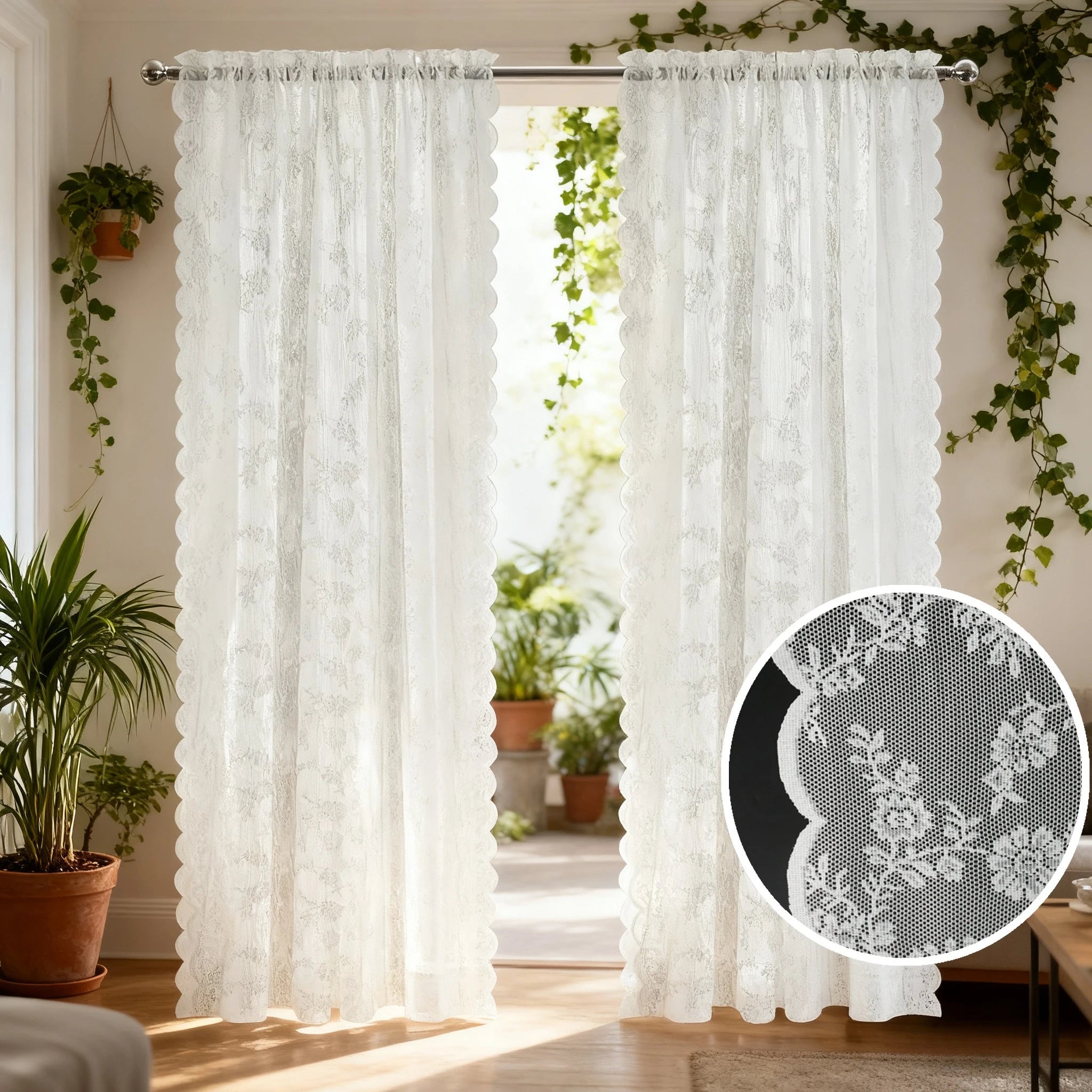 Floral Embroidered Lace Sheer Curtains