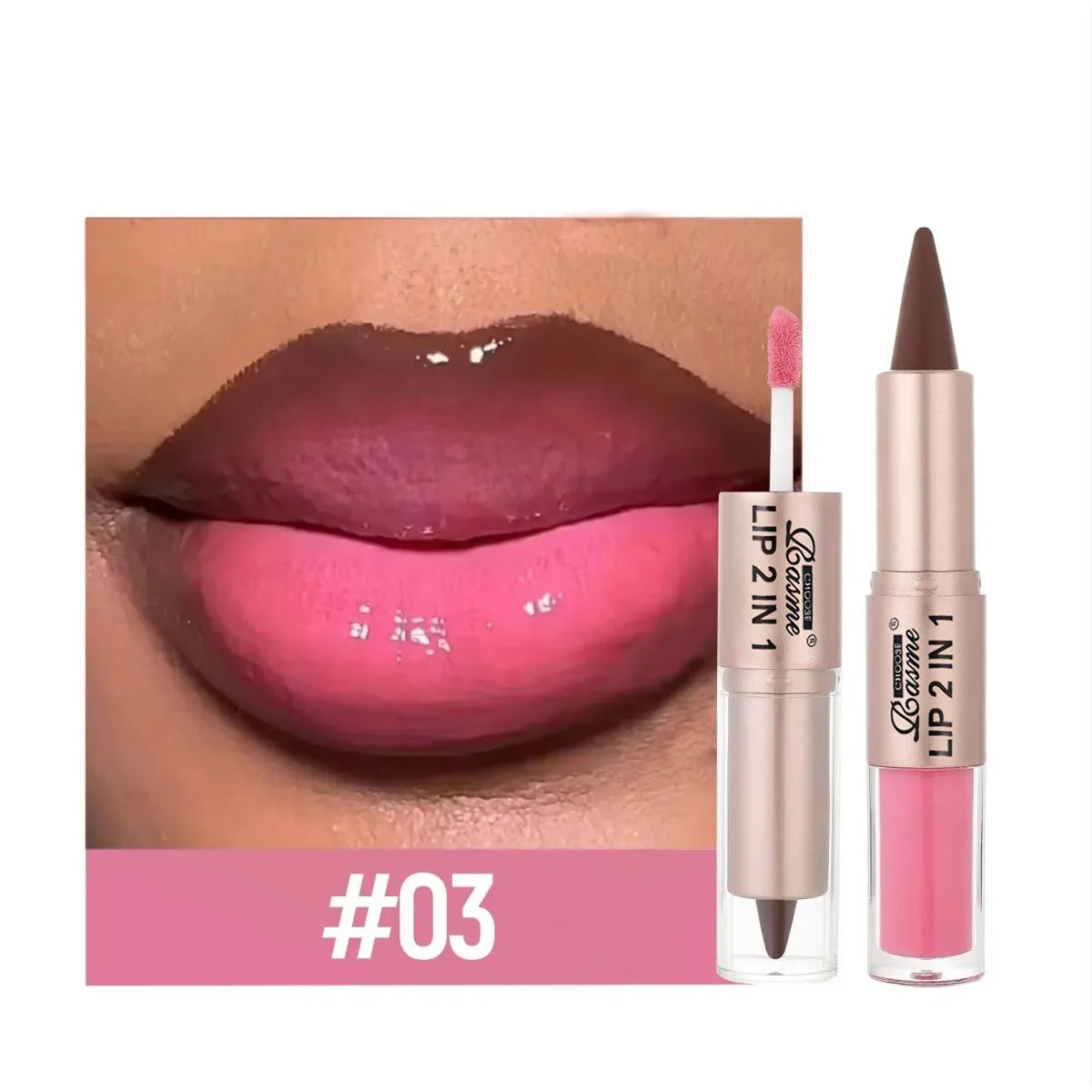 2-in-1 Tapered Gradient Lipliner Pen — Matte Lip Liner & Mirror Glass Lip Gloss Waterproof Lip Contour
