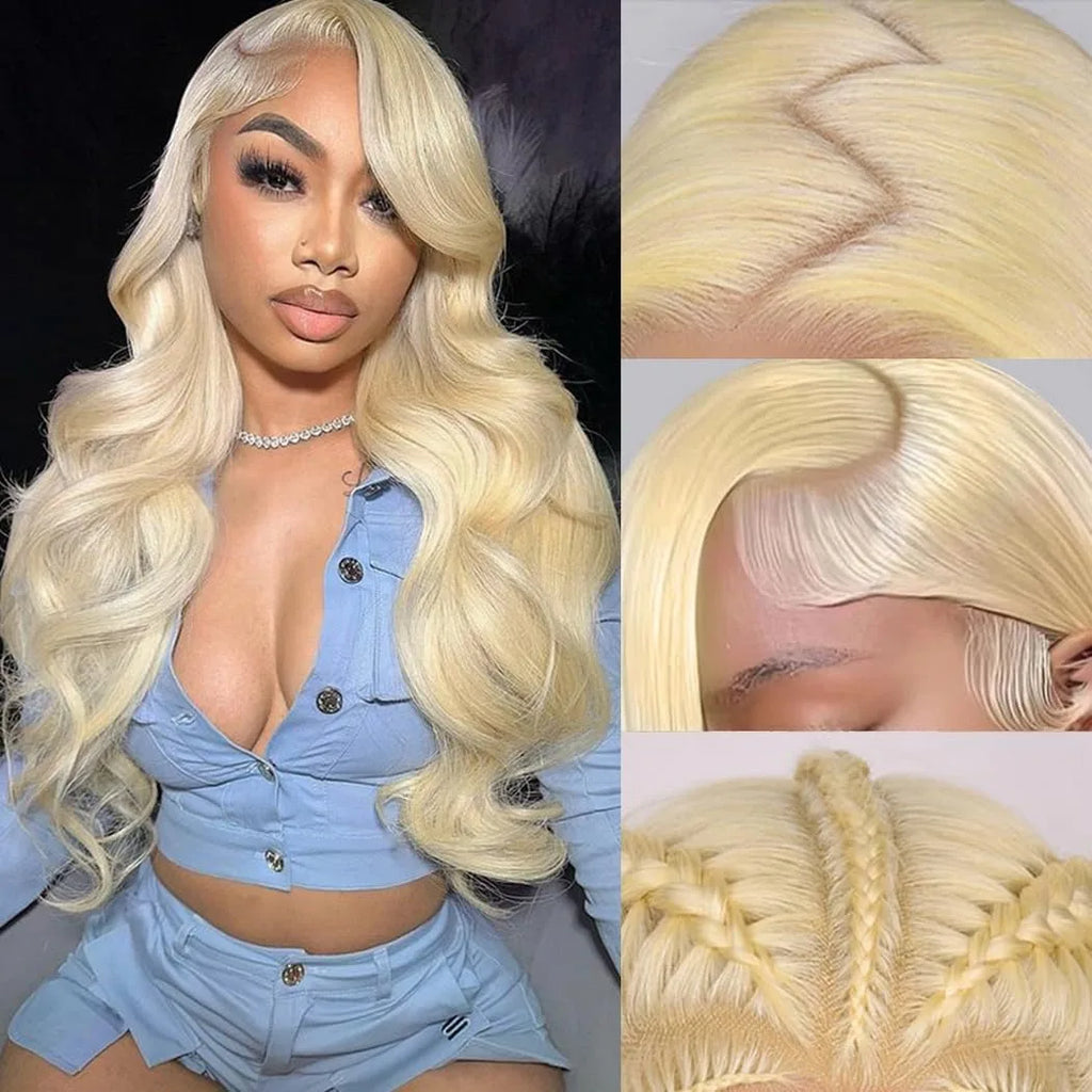 13x4 HD Lace Frontal Wig – Blonde #613 Body Wave Human Hair, 200% Density, Pre-Plucked with Baby Hair