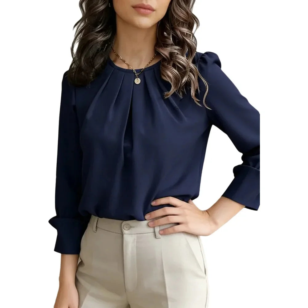 Women's Pleated Long-Sleeve Blouse
