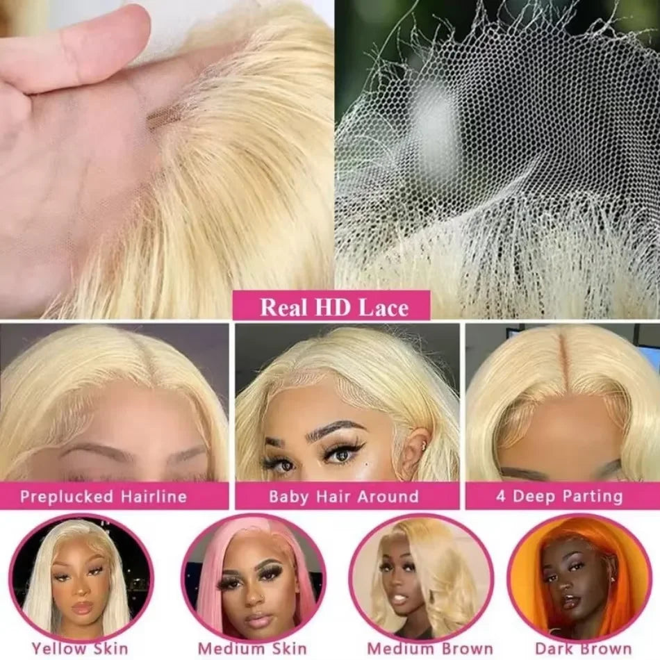 #613 Blonde Straight HD Lace Frontal Wig - detail view