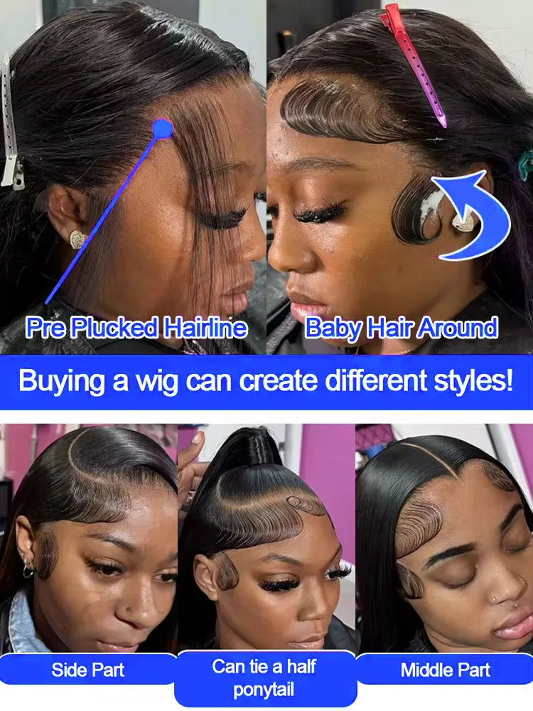 13x4/13x6 HD Lace Frontal Wig – Bone Straight Human Hair, 250% Density, up to 40"