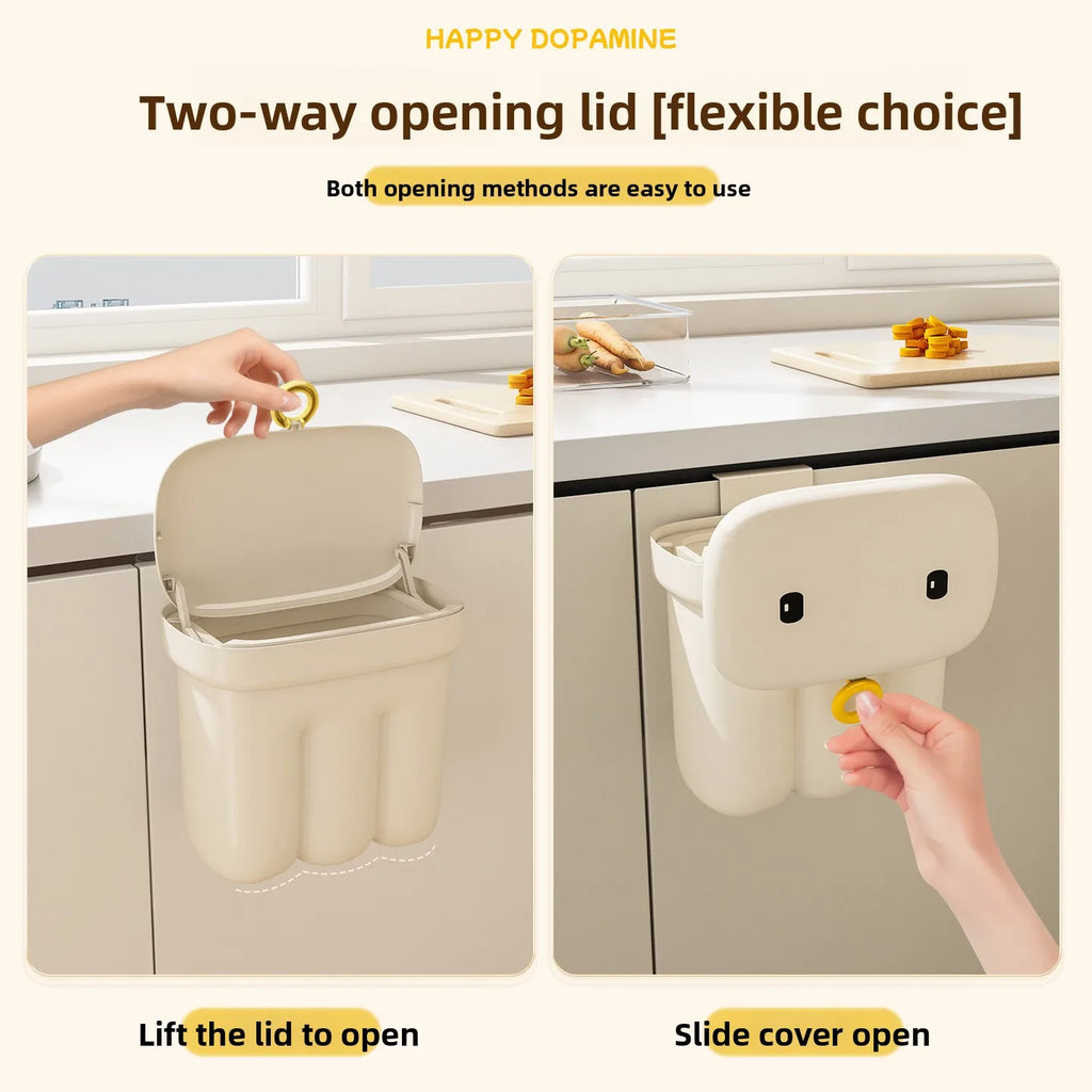 Kitchen garbage bin, household with lid, wall mounted garbage bin, no bending, large capacity, bathroom, hanging garbage bin