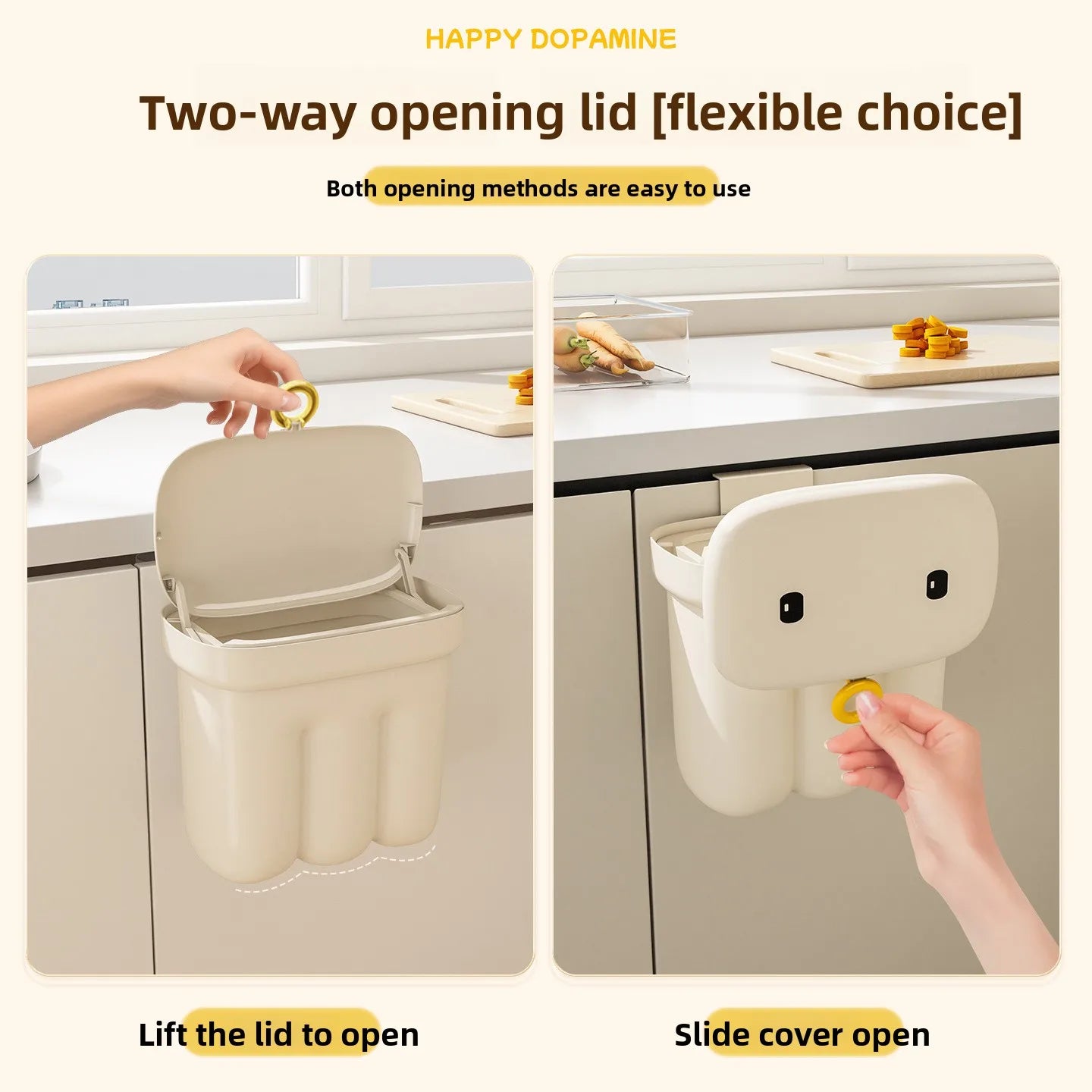 Kitchen garbage bin, household with lid, wall mounted garbage bin, no bending, large capacity, bathroom, hanging garbage bin