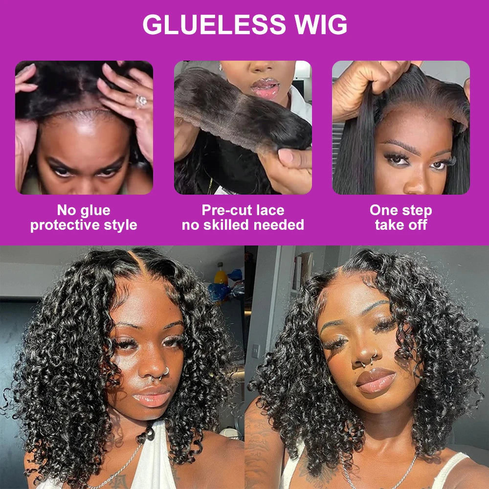Glueless Water Wave Bob Wig - detail view