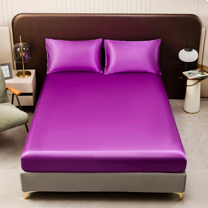 Satin Fitted Sheet Set | 3-Piece | Ice Silk Feel | 8 Colors | Twin to King