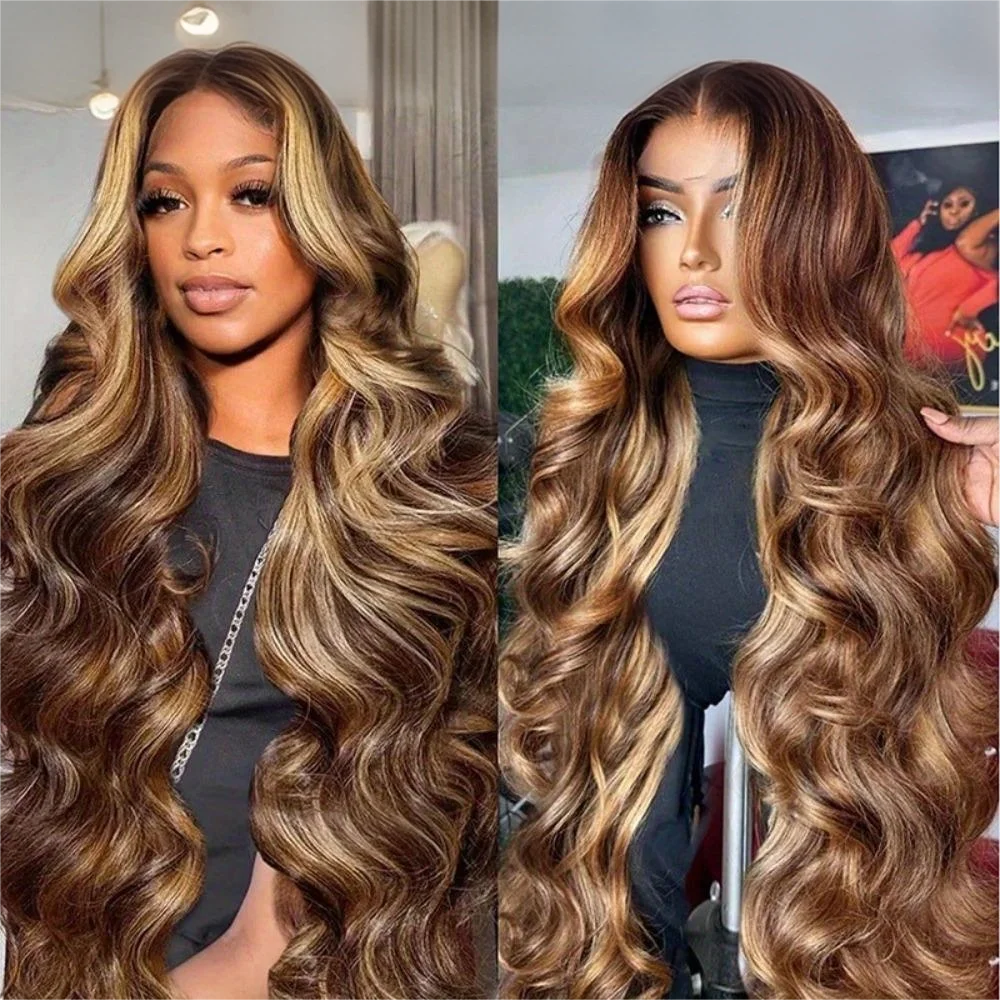 HD Lace Front Wig, Honey Blonde Ombre Highlight - detail view