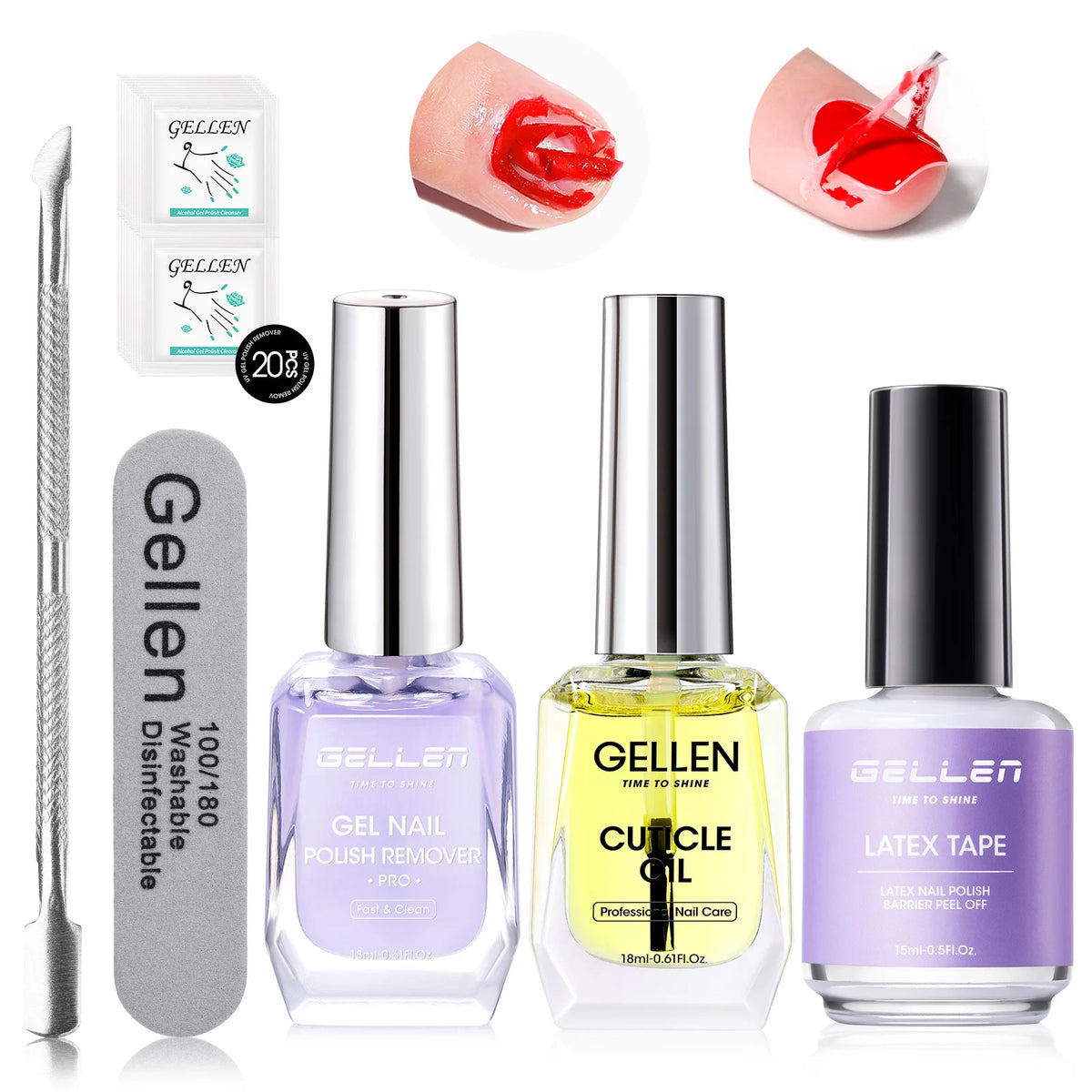 GELLEN Professional vNail Gel Remover Kit Fast Removal No Foil Cuticle Oil Liquid Latex UV Gel Polish Remover Manicure Tools