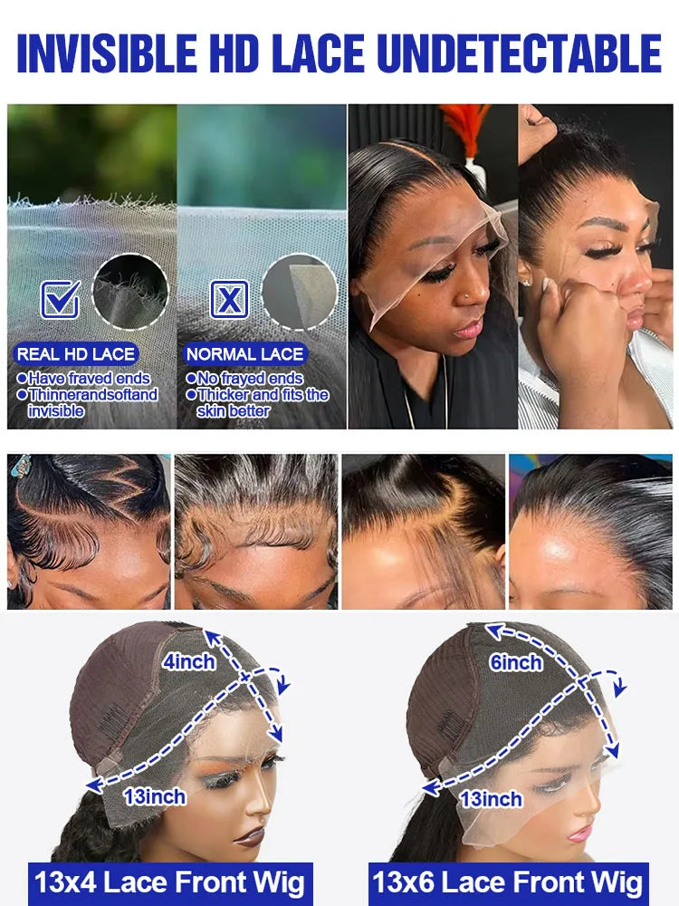 13x4/13x6 HD Lace Frontal Wig – Bone Straight Human Hair, 250% Density, up to 40"