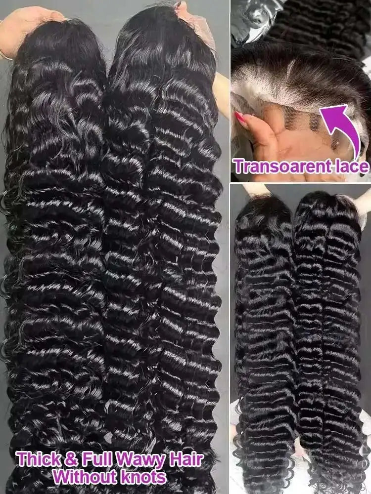 13x6/13x4 HD Loose Deep Wave Lace Frontal Wig – Brazilian Water Wave Human Hair, 250% Density, up to 42"