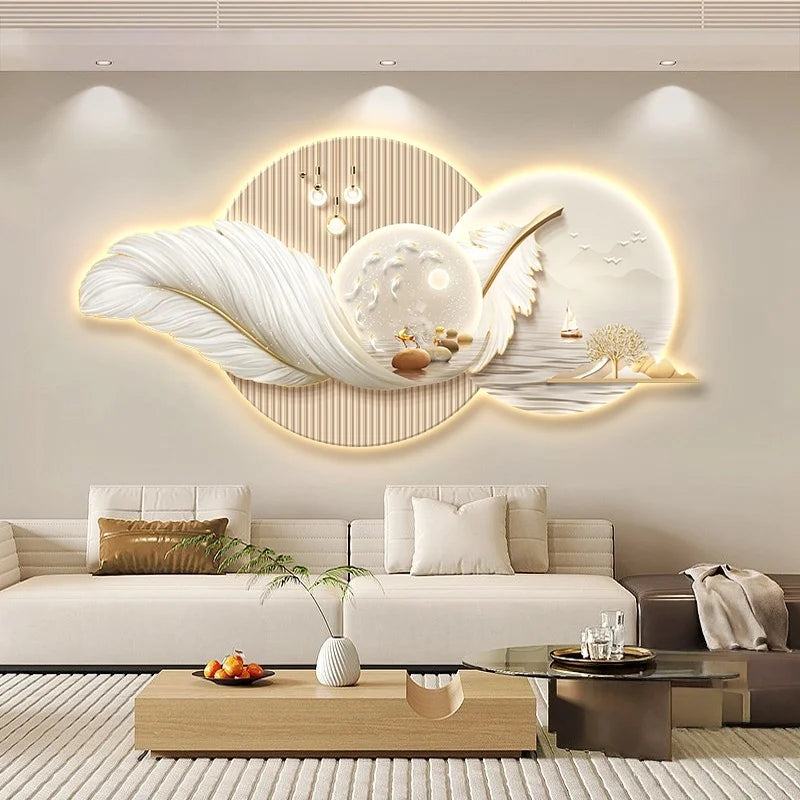 Feather Motif LED Wall Mural Light