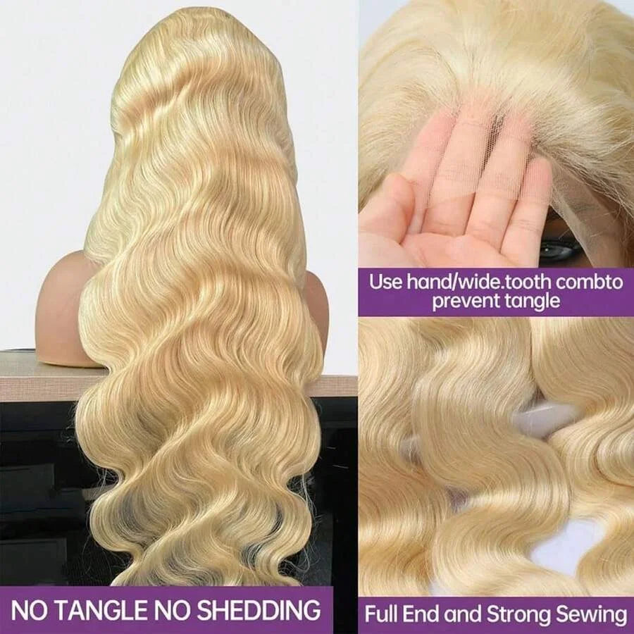 13x6/13x4 HD Lace Frontal Wig – Honey Blonde #613 Body Wave Human Hair, 250% Density, up to 46"