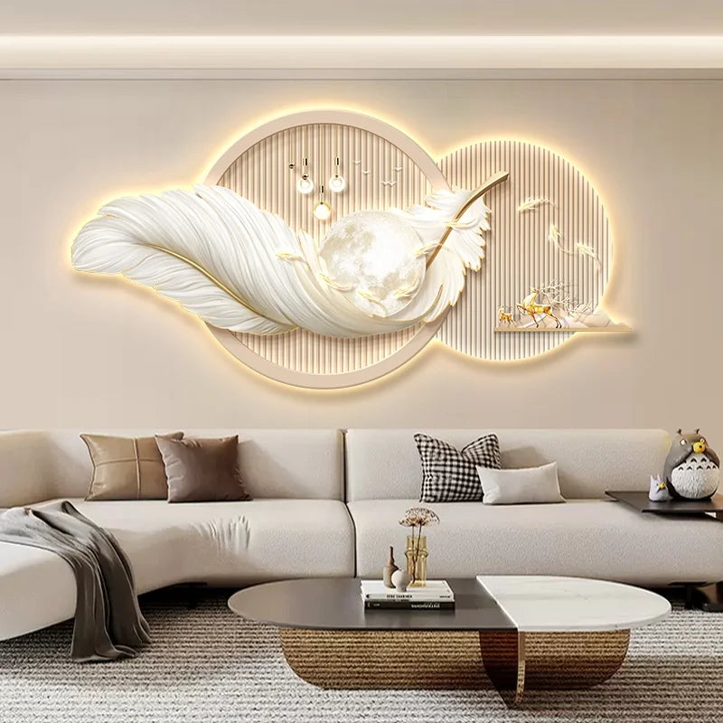 Feather Motif LED Wall Mural Light