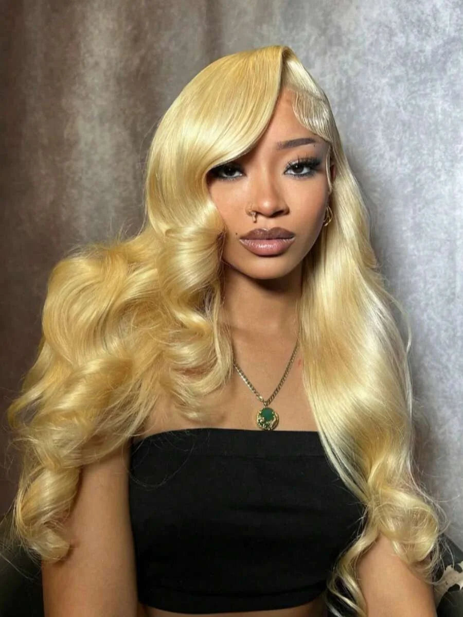 HD Lace Frontal Wig, Honey Blonde Body Wave - detail view