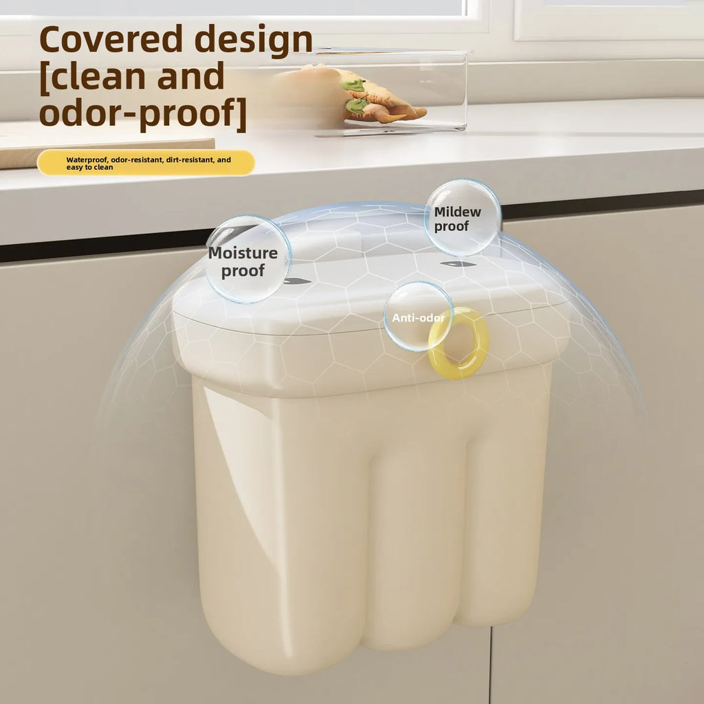 Kitchen garbage bin, household with lid, wall mounted garbage bin, no bending, large capacity, bathroom, hanging garbage bin