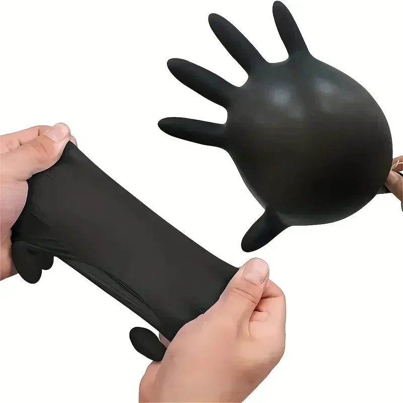 Disposable Black Nitrile Gloves - detail view