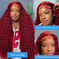 13x6/13x4 HD Lace Frontal Wig – Burgundy #99J Water Wave Curly Human Hair, up to 38"