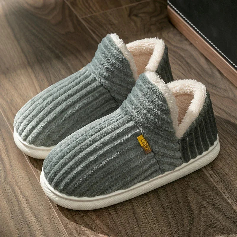 Couples Plush Wrap-Heel Winter Slippers