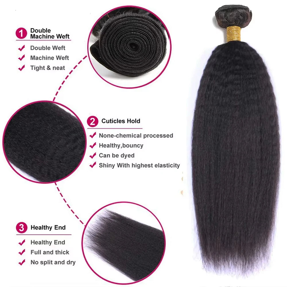 Kinky Straight Yaki Human Hair Bundles