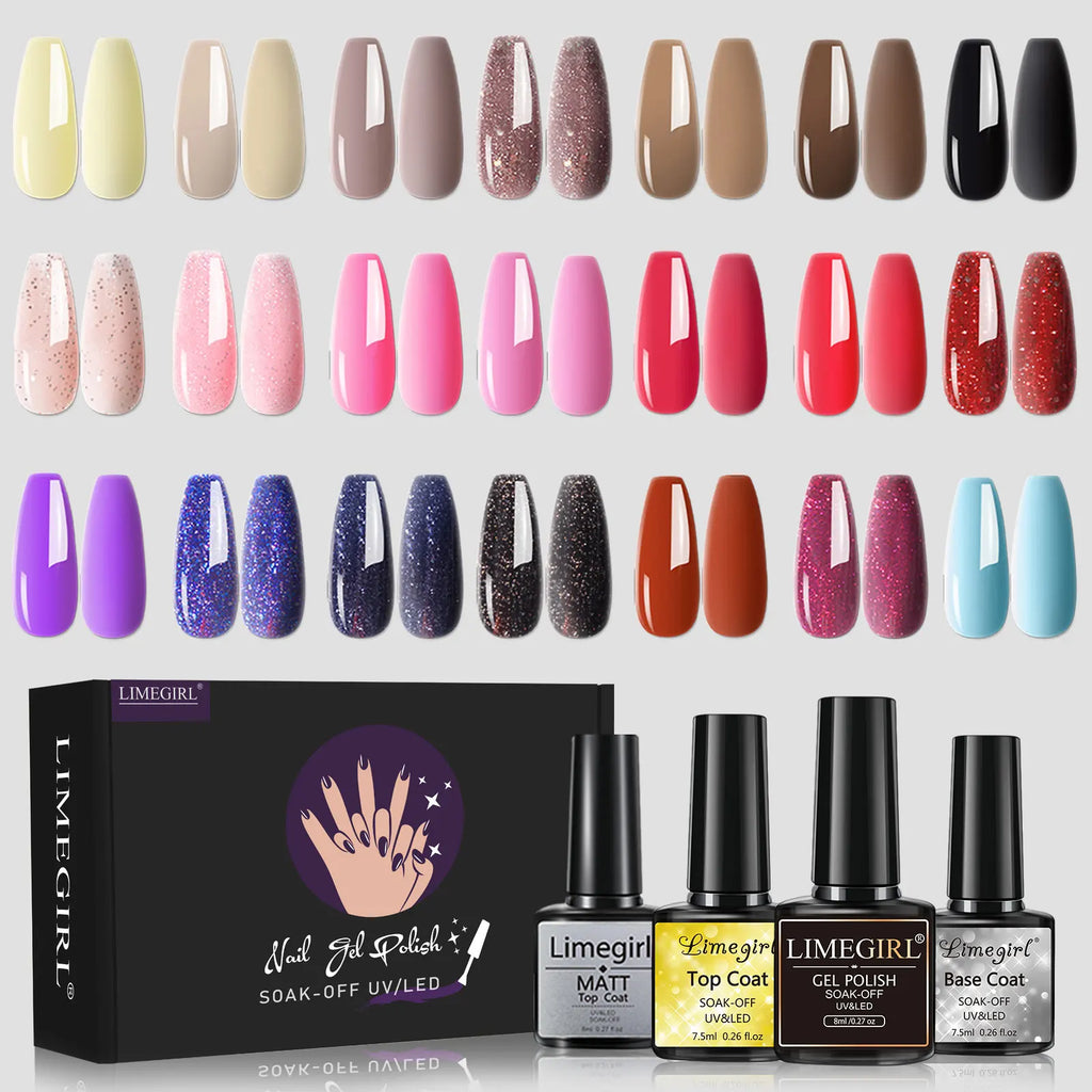 Nail Gel Polish Kit 21PCS 8ML Glitter Nails Art Gel Varnish for Beginner Manicure Salon & Home Professional Art DIY Supplies Set