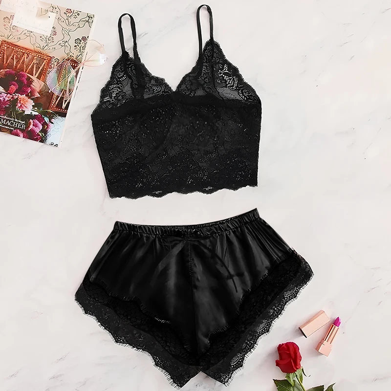 Lace Suspender Pajama Set - alternate view