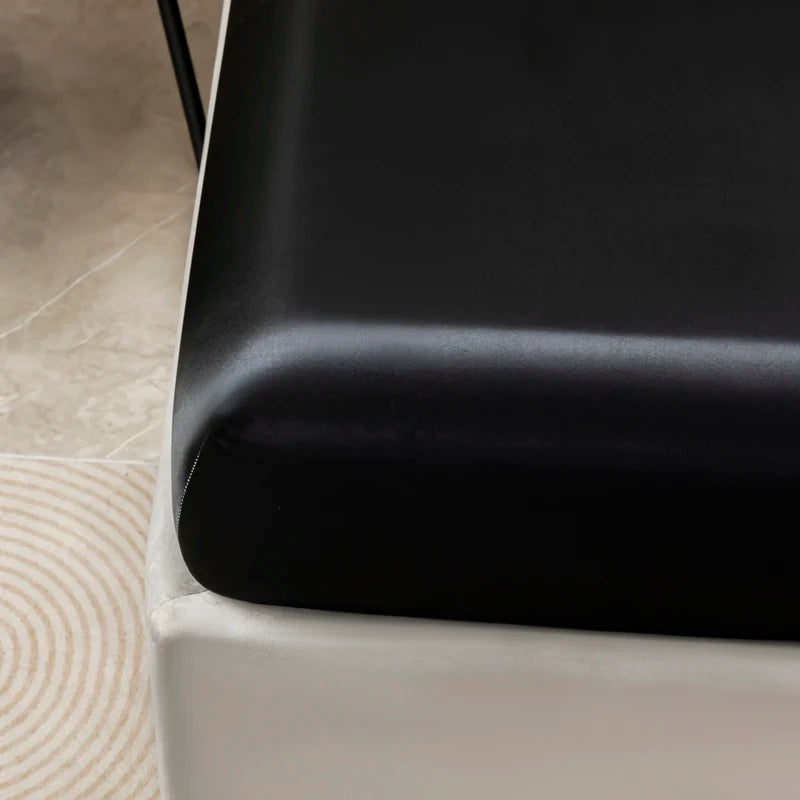 Black Satin Fitted Sheet Set - detail view