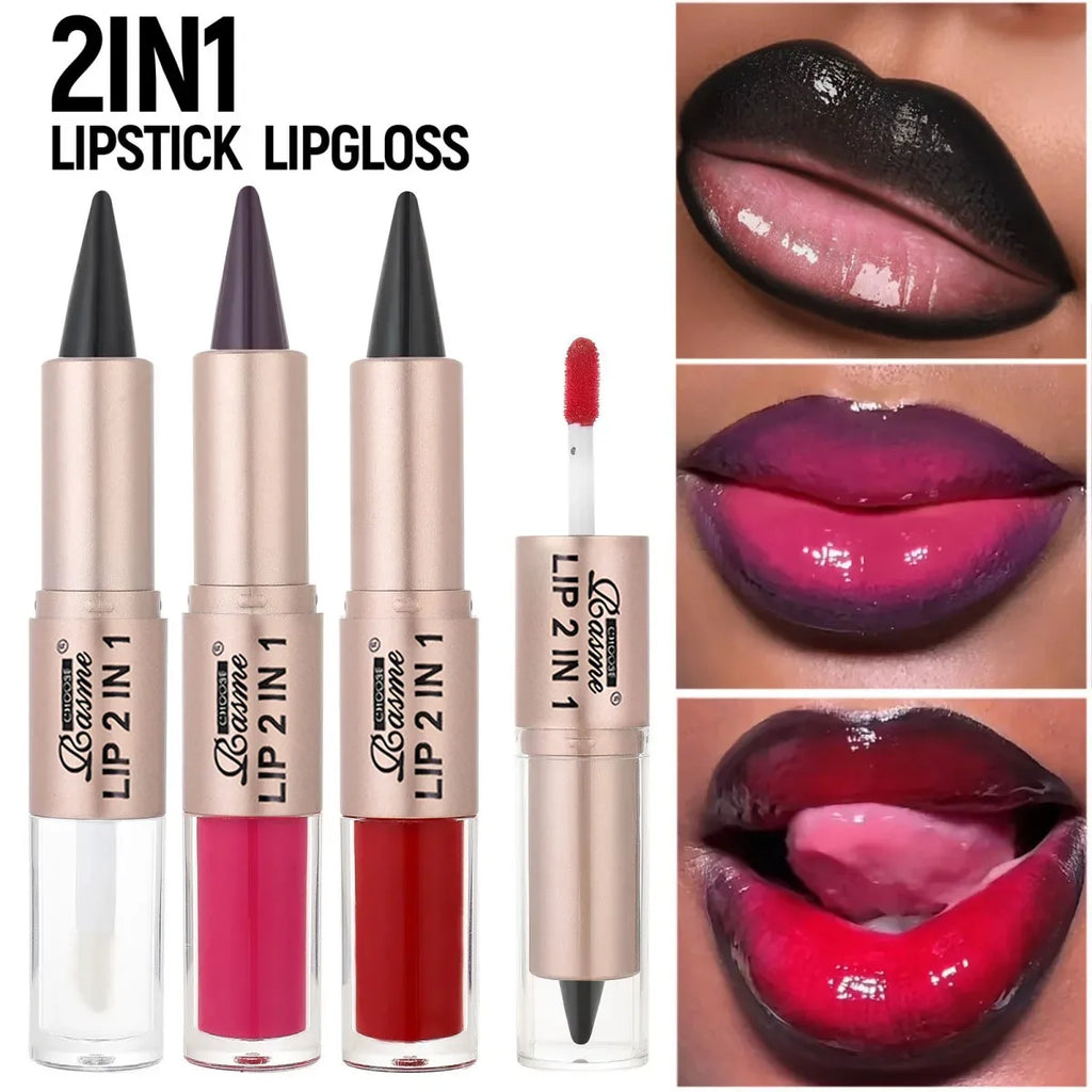 2-in-1 Tapered Gradient Lipliner Pen — Matte Lip Liner & Mirror Glass Lip Gloss Waterproof Lip Contour