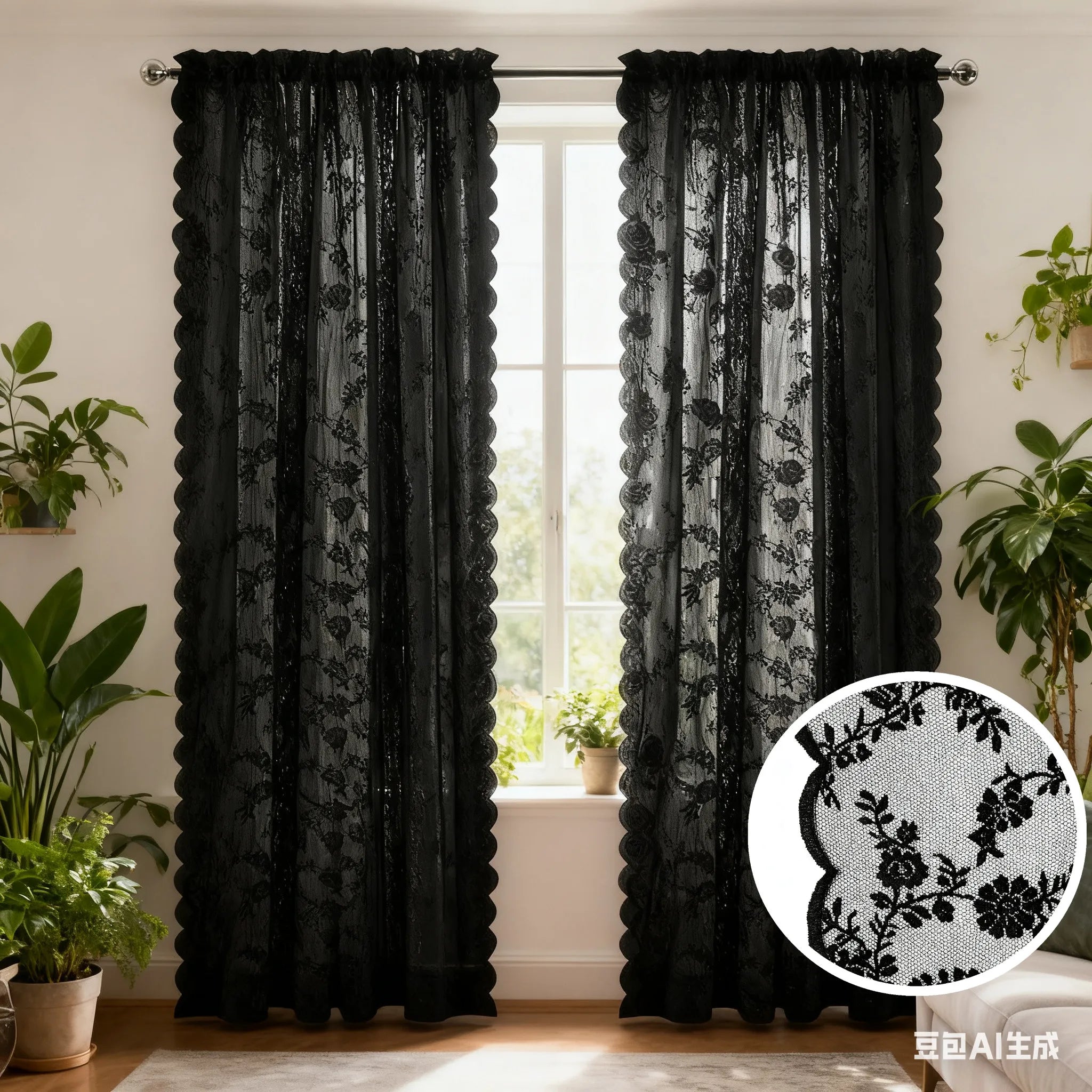 Floral Embroidered Lace Sheer Curtains