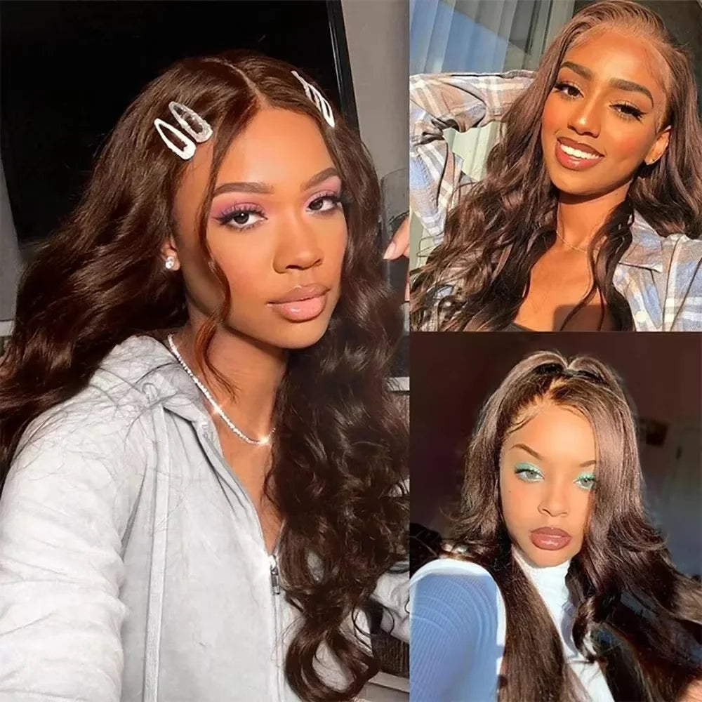 HD Lace Front Wig, Chocolate Brown Body Wave - alternate view