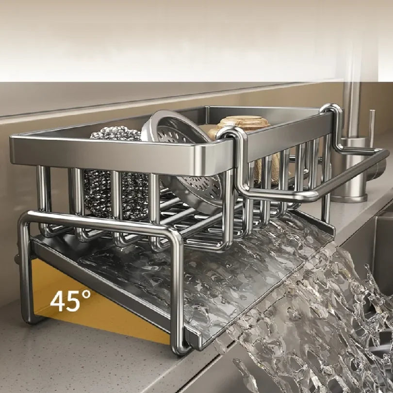 Kitchen Shelf Cleaning Cloth Storage  Stainless Steel Dish Rack for Kitchen Counter, Extendable  Dish Drainers with Cutlery