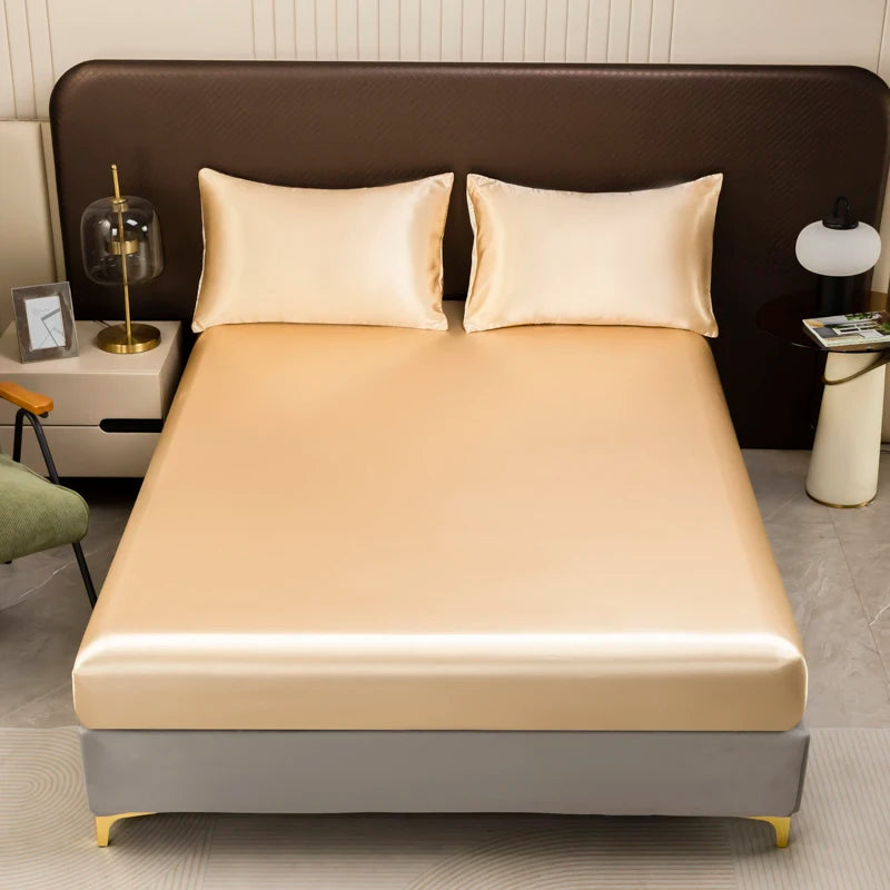 Satin Fitted Sheet Set | 3-Piece | Ice Silk Feel | 8 Colors | Twin to King