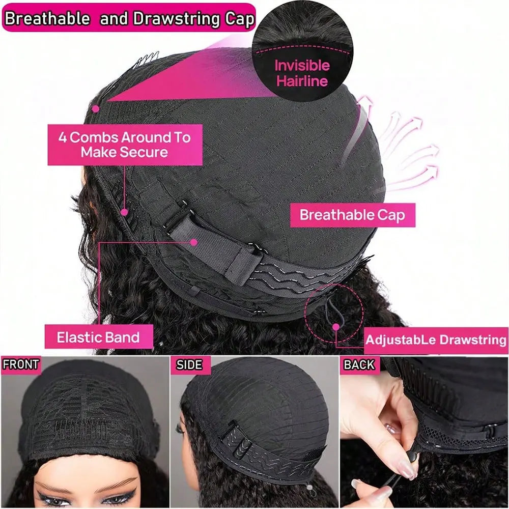 Jerry Curly Headband Wig – Kinky Curly Human Hair, 3-in-1 Clip-In, No Sew-In Needed